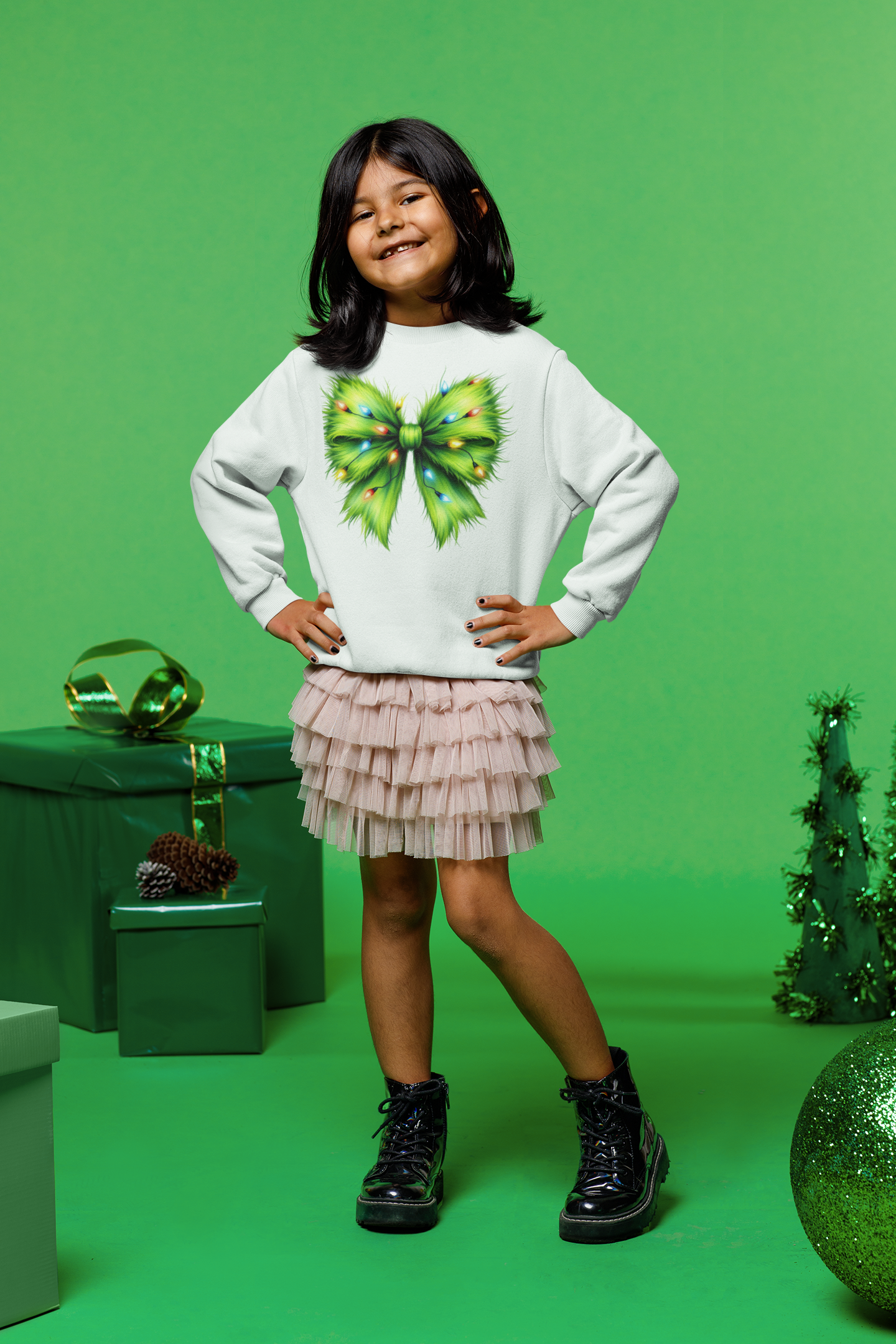Grinch Bow Youth Sweatshirt